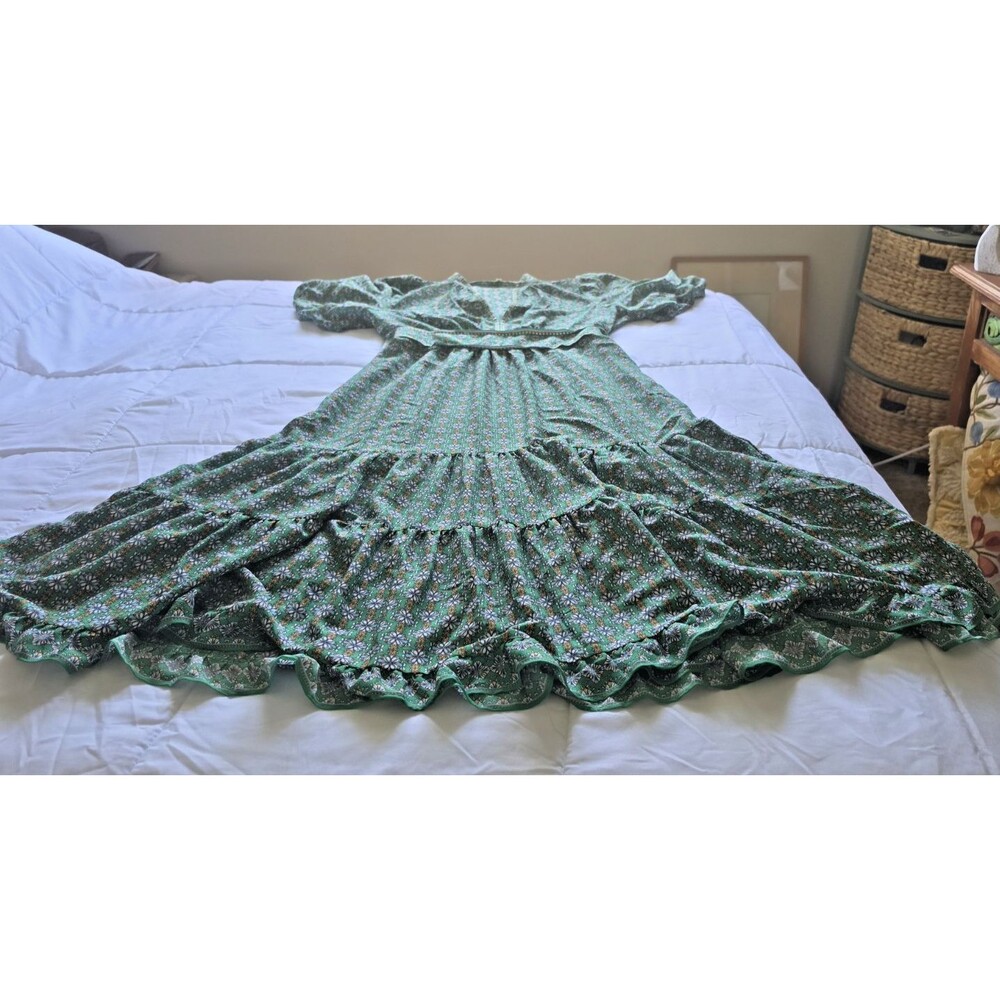 Max Studio Green Floral V-Neck Puff Short Sleeve Midi Milkmaid Boho Dress XL - Picture 16 of 16